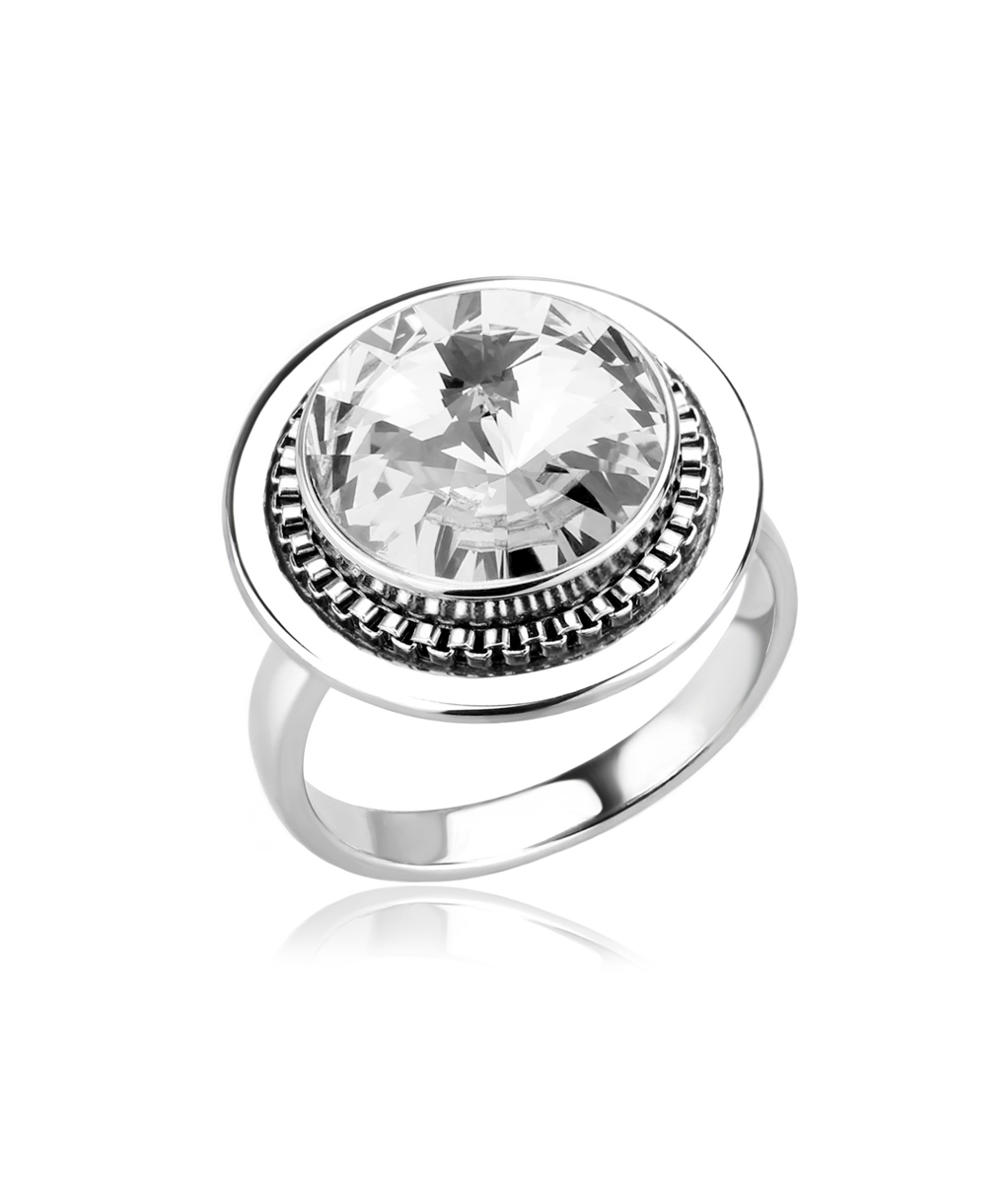 Stainless steel ring with Swarovski crystal